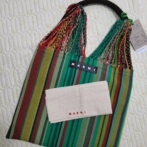 Marni Woven Market Bag In Green